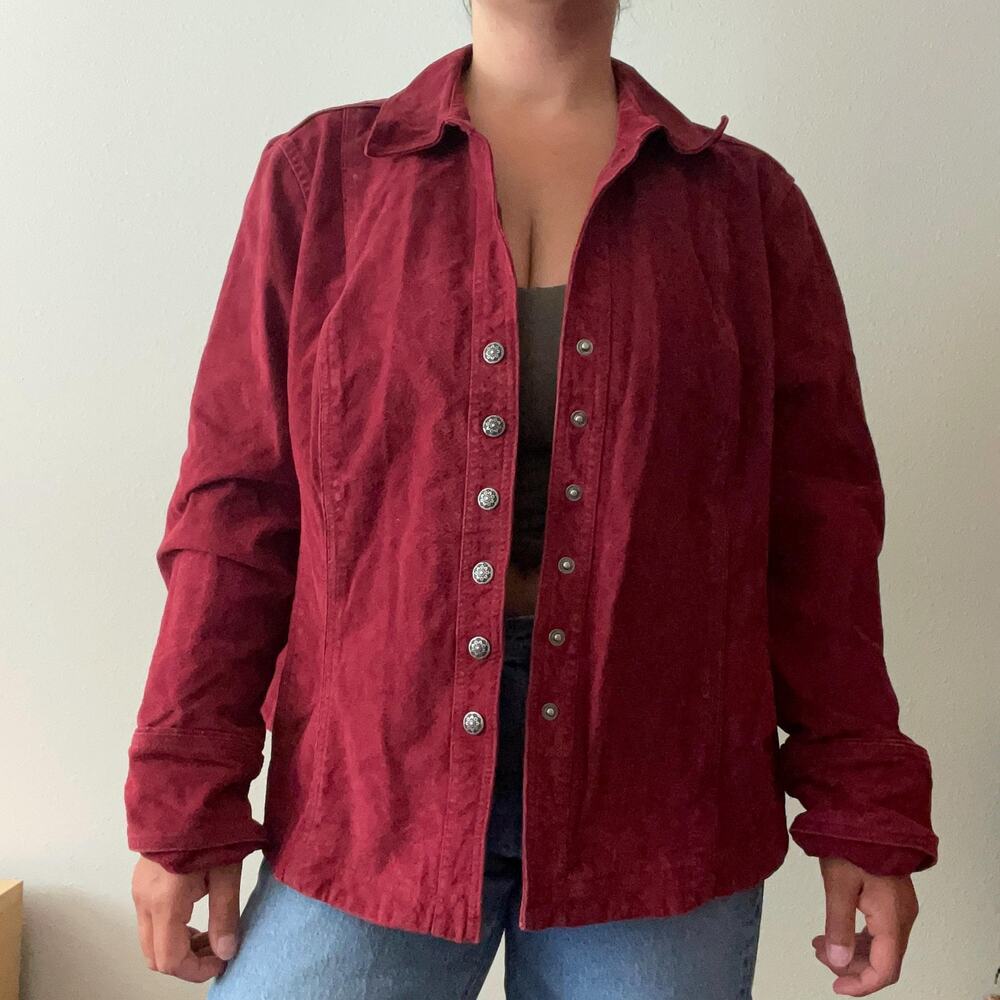 PLUS SIZE 90s vintage dark red suede jacket western boho minimalist | Size 18/20